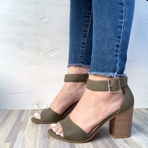 Olive Ankle Strap Block Heel